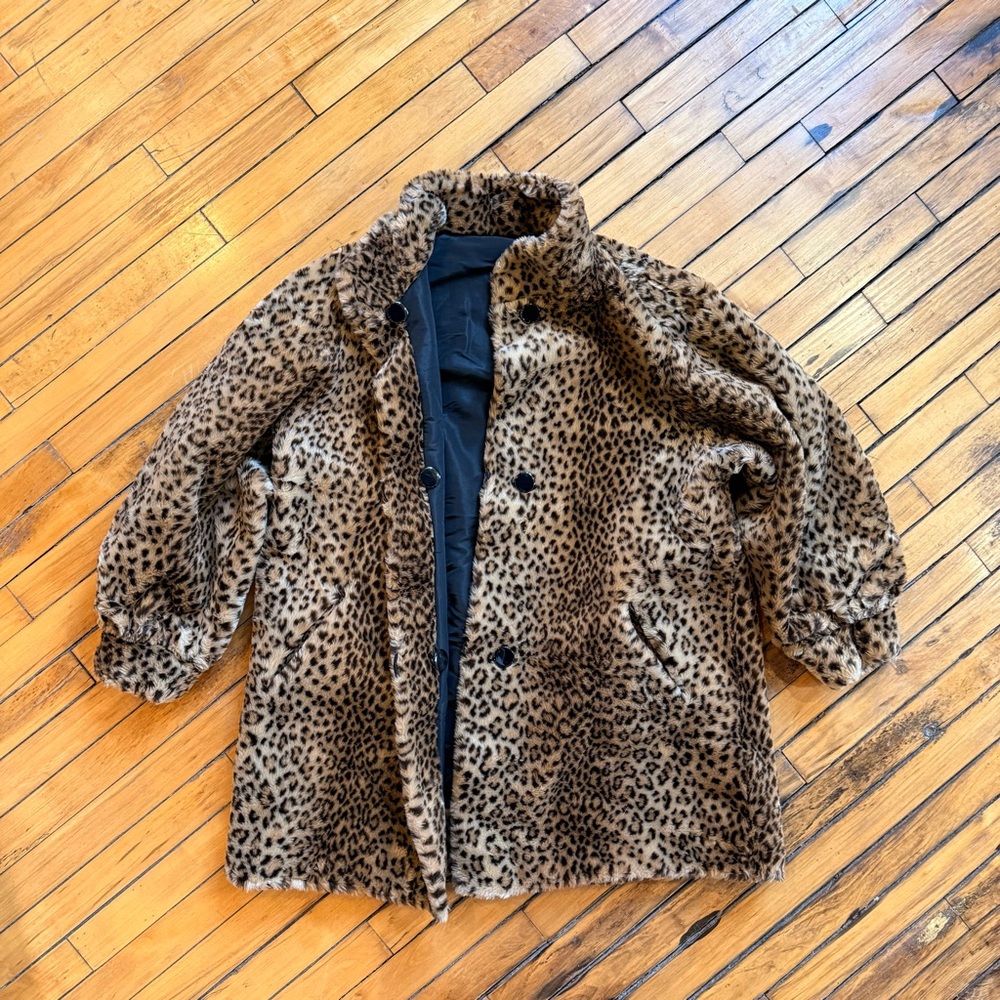 Vintage Marvin Richards Leopard Faux Fur Puffer Reversible Coat